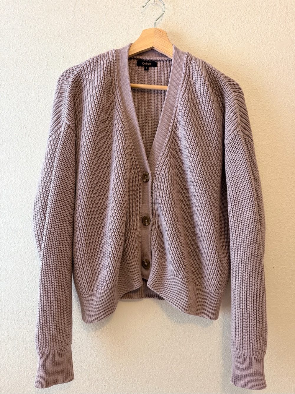 Quince Organic Cotton Fisherman Boxy Cropped Cardigan Vintage Rose Small